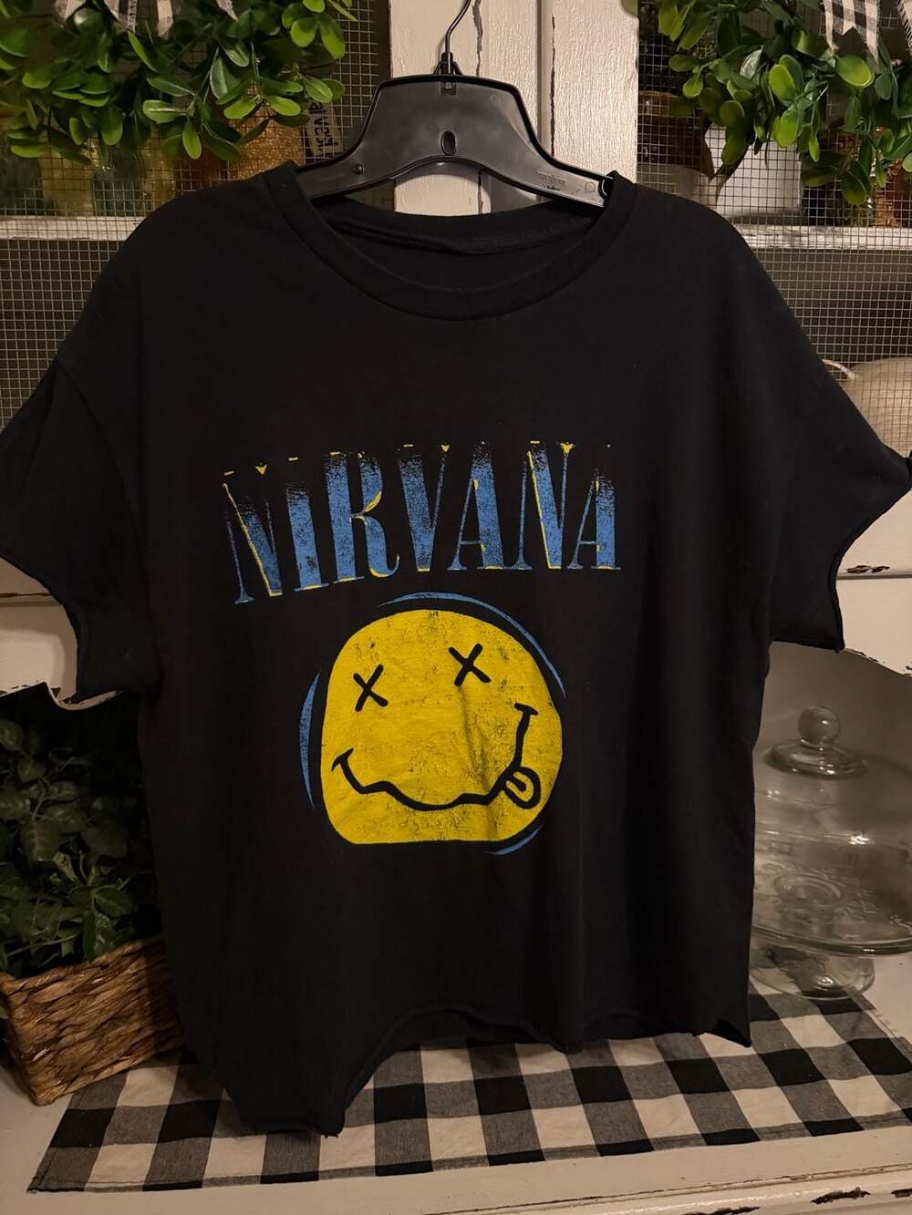 Nirvana Graphic T-Shirt Black Smiley Face Rock Band